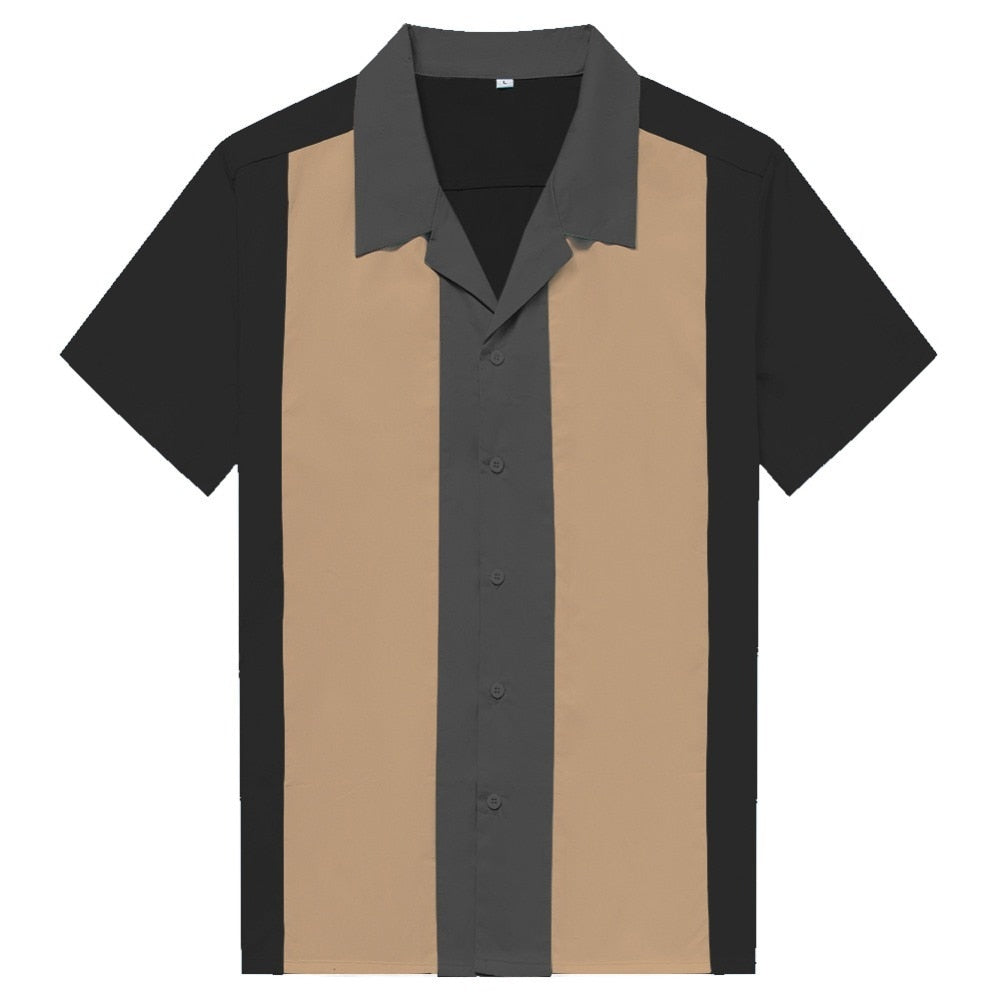 Plus Size Vertical Striped Shirts For Men Overhemden Heren Blouse Men's Short Sleeve Industrial Shirt, Button-Down Dress