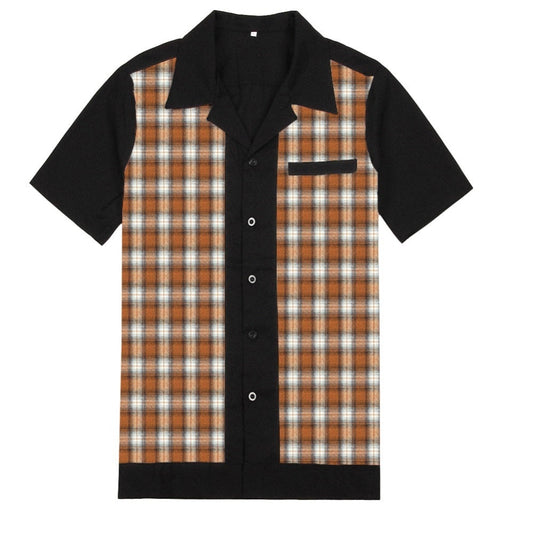 Brand Plaid Shirts Men's Blouse Patchwork Short Sleeve Casual Button Down Shirts Camiseta Retro Hombre Bowling Dress Male Shirts