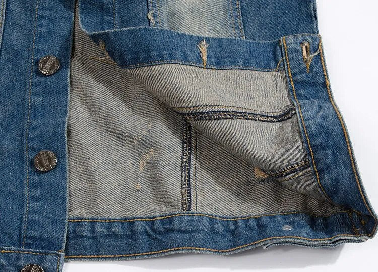 Brand Mens Denim Vest Men Cowboy Ripped Sleeveless Vintage Jacket Tank Spring USA Flag washed Jeans Vest Plus Size 5XL