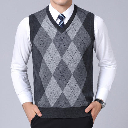 Fashion Brand Sweater For Mens Pullovers plaid Slim Fit Jumpers Knitred Vest Autumn Korean Style  Casual Men Clothes