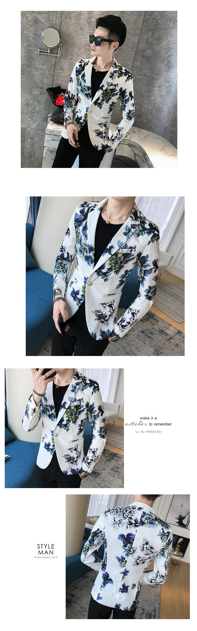 Quality Men's Personality Floral Blazer Men's Terno Masculino Slim Casual Spring Fashion Suit Men's Single Button Blazer