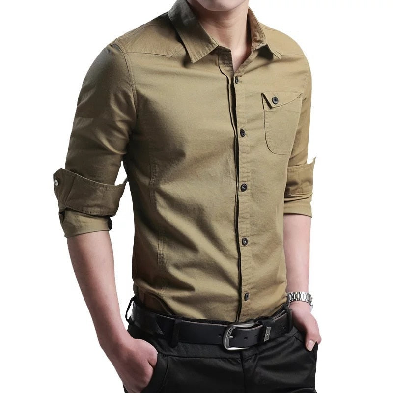 Shirts for men New 100% Cotton High Quality Military Men Shirts Long Sleeve Slim Men's Shirts Business Men Brand Clothing
