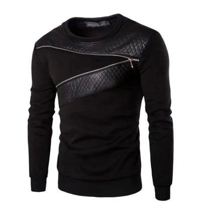 Leather Patchwork Hoodies Men Zipper Decoration Long Sleeve Sweatshirt Tops Men's Leisure Hoodie Clothes 4XL 5XL