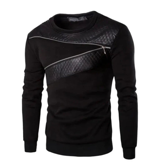 Leather Patchwork Hoodies Men Zipper Decoration Long Sleeve Sweatshirt Tops Men's Leisure Hoodie Clothes 4XL 5XL