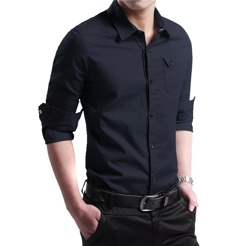 Shirts for men New 100% Cotton High Quality Military Men Shirts Long Sleeve Slim Men's Shirts Business Men Brand Clothing