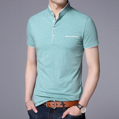 Fashion Brand Polo Shirt Men's Summer Mandarin Collar Slim Fit Solid Color Button Breathable Polos Casual Men Clothing