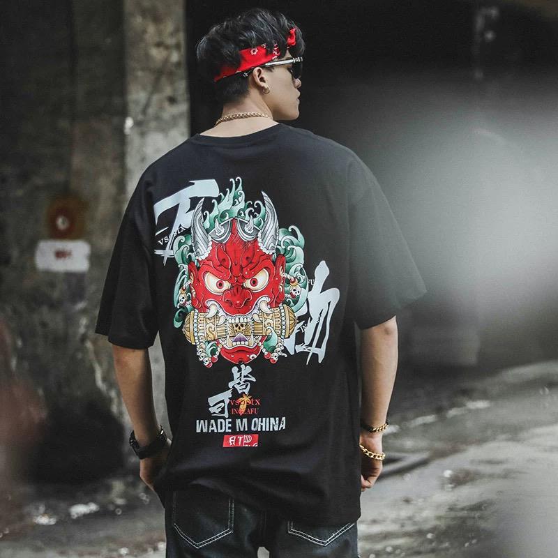 Cotton Cool Oversized T Shirt Gothic High Street Hip Hop T-shirt Men Women Summer Blouse Harajuku Loose Devil Tshirt Streetwear