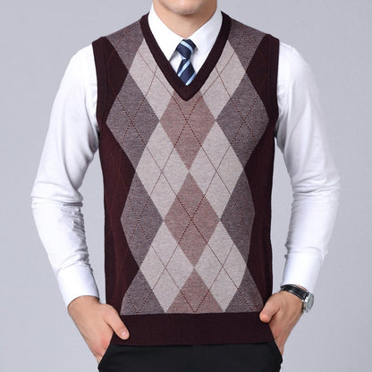 Fashion Brand Sweater For Mens Pullovers plaid Slim Fit Jumpers Knitred Vest Autumn Korean Style  Casual Men Clothes