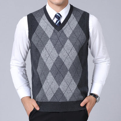 Fashion Brand Sweater For Mens Pullovers plaid Slim Fit Jumpers Knitred Vest Autumn Korean Style  Casual Men Clothes
