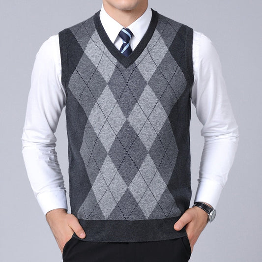 Fashion Brand Sweater For Mens Pullovers plaid Slim Fit Jumpers Knitred Vest Autumn Korean Style  Casual Men Clothes