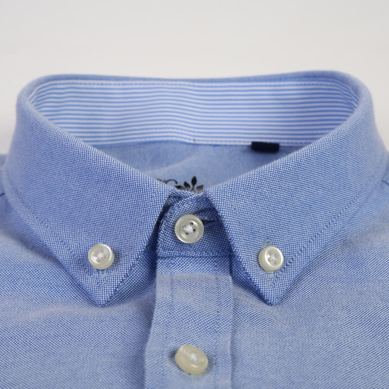 Men's Long Sleeve Oxford Plaid Striped Casual Shirt Front Patch Chest Pocket Regular-fit Button-down Collar Thick Work Shirts