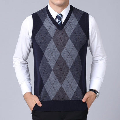Fashion Brand Sweater For Mens Pullovers plaid Slim Fit Jumpers Knitred Vest Autumn Korean Style  Casual Men Clothes
