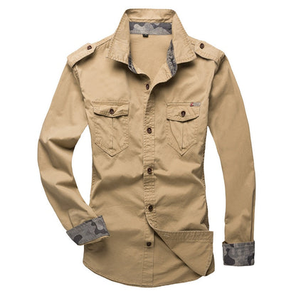 Casual Male Pilot Shirt Long Sleeve Patchwork Pocket Men Fashion Army Military Style Tops For Male