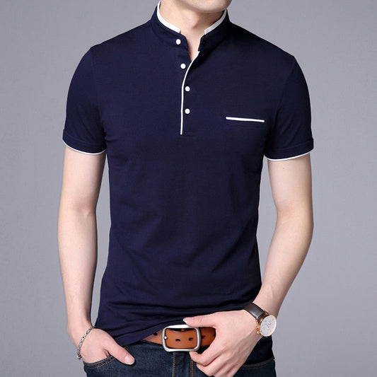 Fashion Brand Polo Shirt Men's Summer Mandarin Collar Slim Fit Solid Color Button Breathable Polos Casual Men Clothing