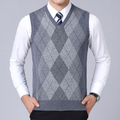 Fashion Brand Sweater For Mens Pullovers plaid Slim Fit Jumpers Knitred Vest Autumn Korean Style  Casual Men Clothes