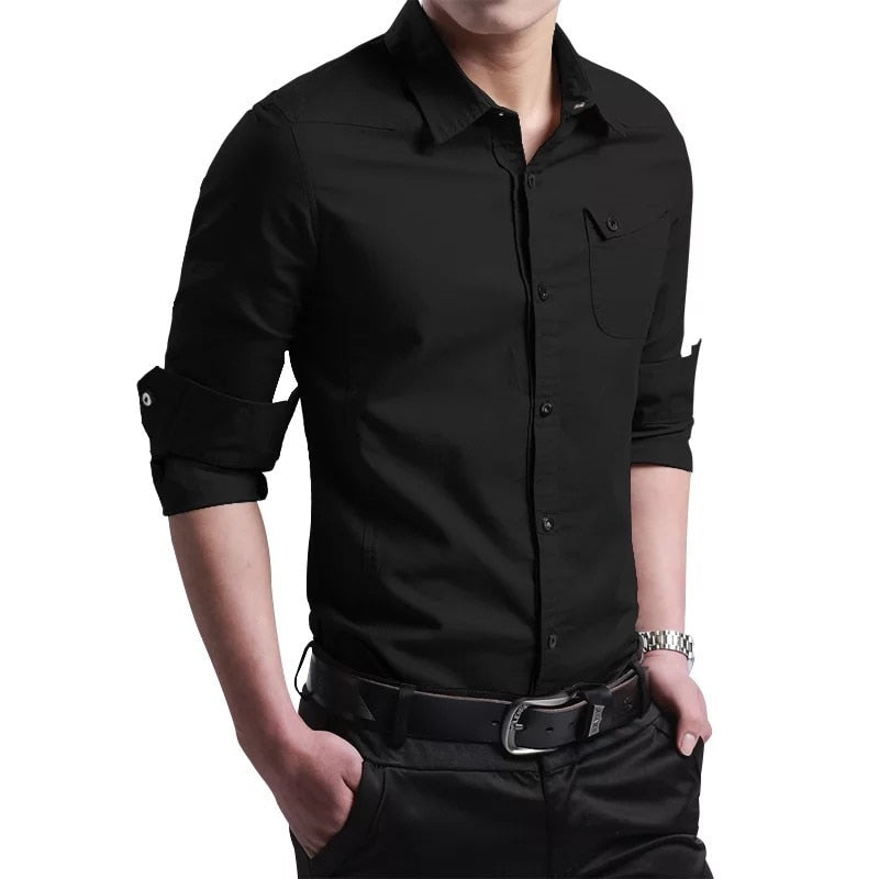 Shirts for men New 100% Cotton High Quality Military Men Shirts Long Sleeve Slim Men's Shirts Business Men Brand Clothing