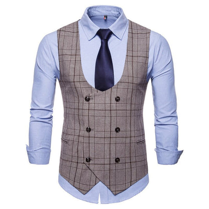 saferido       New Brand Men's Business Casual Vest High Quality Men's Clothing Men's Casual Plaid High Quality Double Breasted Vest