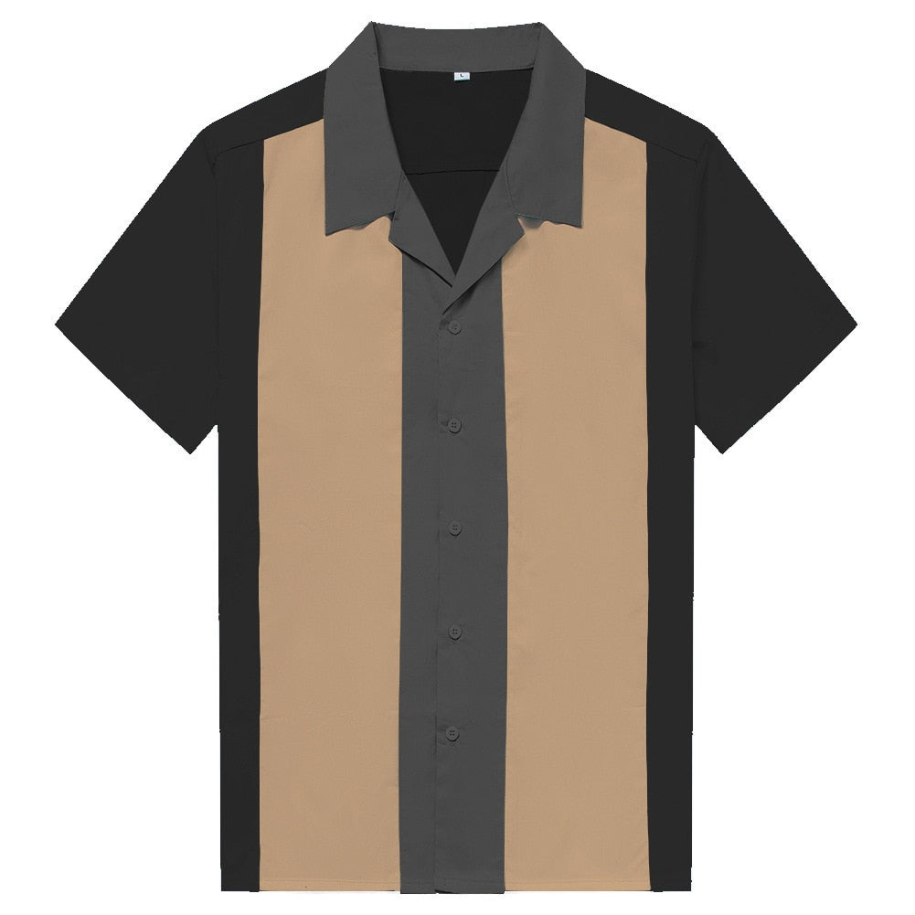 Plus Size Vertical Striped Shirts For Men Overhemden Heren Blouse Men's Short Sleeve Industrial Shirt, Button-Down Dress