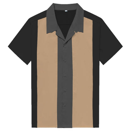 Plus Size Vertical Striped Shirts For Men Overhemden Heren Blouse Men's Short Sleeve Industrial Shirt, Button-Down Dress