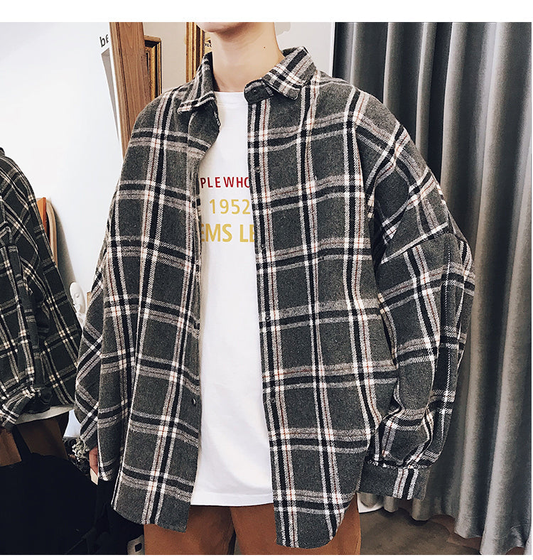 Flannel Harajuku Oversized Cotton Plaid Shirt  Korean Fashions Fleece Button Up Shirts Long Sleeve Vintage Blouses