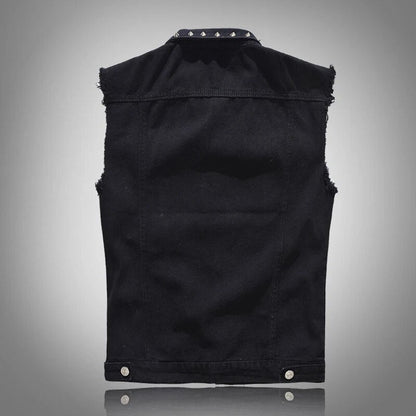 Spring Autumn Mens Vest Vintage Denim Jeans Vest Male Black Sleeveless Jackets Men Rivet Hole Jeans Waistcoats 5XL,TA338