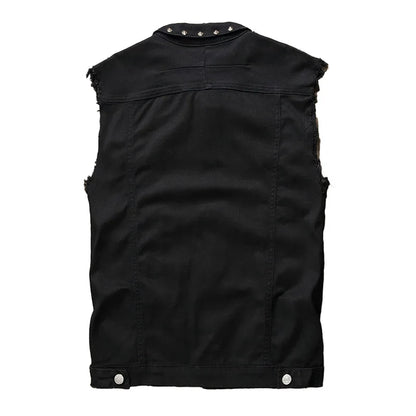 Fashion Mens Rivet Denim Vest Punk Party Studded Slim Fit Jean Jacket Male Sleeveless Waistcoat For Men Plus Size