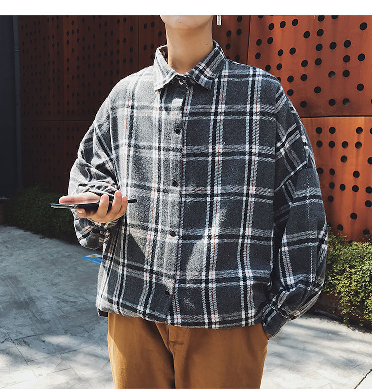 Flannel Harajuku Oversized Cotton Plaid Shirt  Korean Fashions Fleece Button Up Shirts Long Sleeve Vintage Blouses
