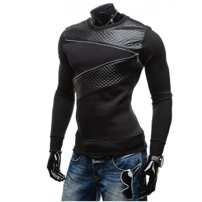 Leather Patchwork Hoodies Men Zipper Decoration Long Sleeve Sweatshirt Tops Men's Leisure Hoodie Clothes 4XL 5XL