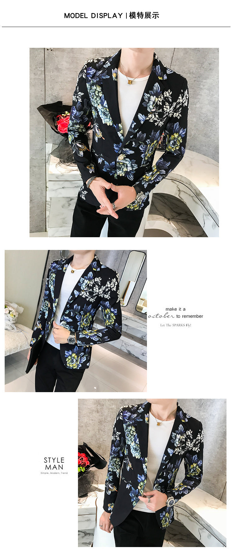 Quality Men's Personality Floral Blazer Men's Terno Masculino Slim Casual Spring Fashion Suit Men's Single Button Blazer