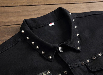Fashion Mens Rivet Denim Vest Punk Party Studded Slim Fit Jean Jacket Male Sleeveless Waistcoat For Men Plus Size