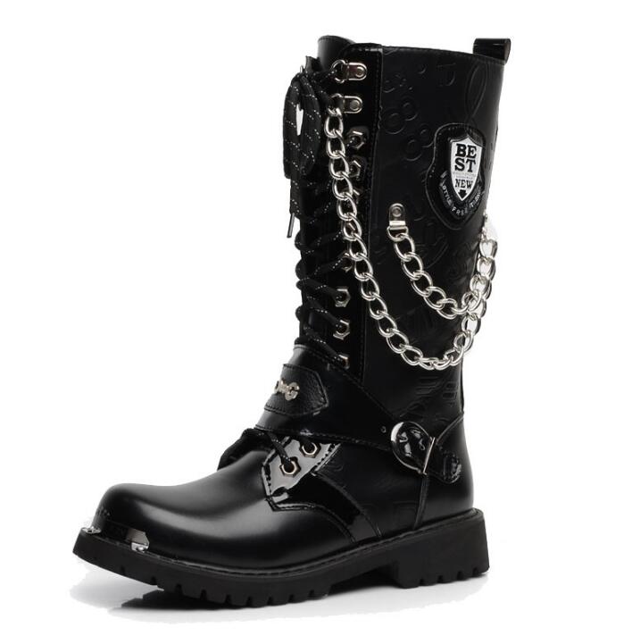 saferido New Fashion Mens Motorcycle Boots Leather Boots Male Footwear Cowboy Casual Shoes Men Military Tactical Boots Gothic Punk Boots