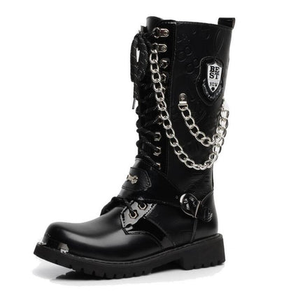 saferido New Fashion Mens Motorcycle Boots Leather Boots Male Footwear Cowboy Casual Shoes Men Military Tactical Boots Gothic Punk Boots