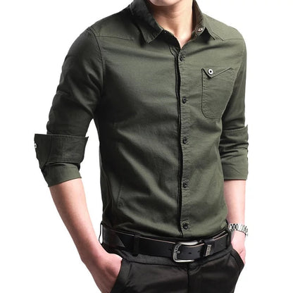 Shirts for men New 100% Cotton High Quality Military Men Shirts Long Sleeve Slim Men's Shirts Business Men Brand Clothing