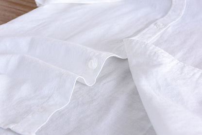 Cotton Linen Shirts For Men Casual Short Sleeve Tops Oversize Solid White Turn-Down Collar Tee Male Summer Vacation Clothing