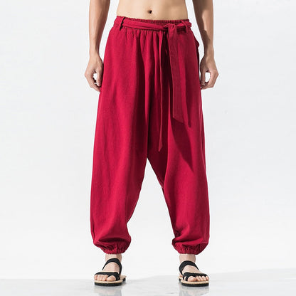 Hemp Tai Chi Trousers Traditional Chinese Clothing For Men Oriental Clothes 5XL Tall Size Japanese Fashion Male Mens Baggy Pants
