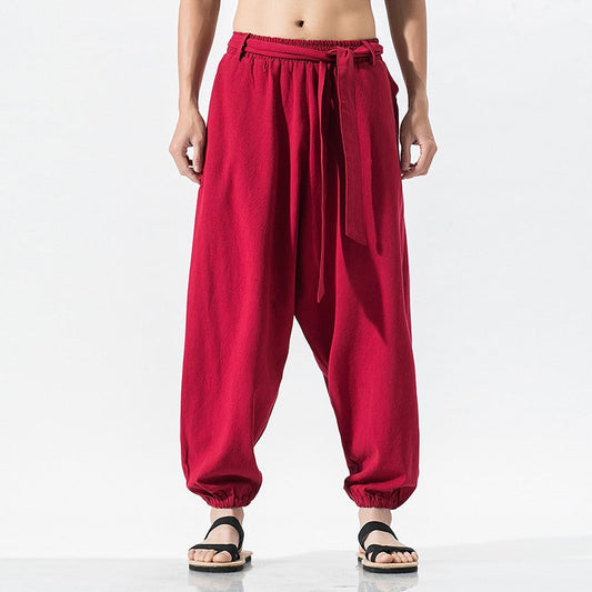 Hemp Tai Chi Trousers Traditional Chinese Clothing For Men Oriental Clothes 5XL Tall Size Japanese Fashion Male Mens Baggy Pants