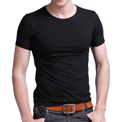 Brand New Men's T Shirt Pure Color Lycra Cotton Short Sleeved T-Shirt Male Round Neck  Tops  Cotton Bottoming Shirt