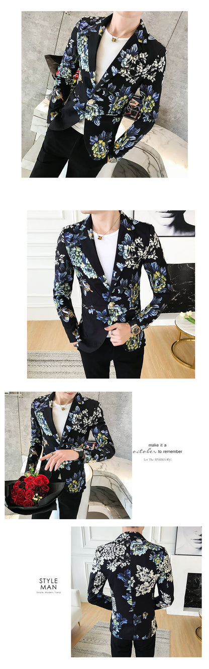Quality Men's Personality Floral Blazer Men's Terno Masculino Slim Casual Spring Fashion Suit Men's Single Button Blazer