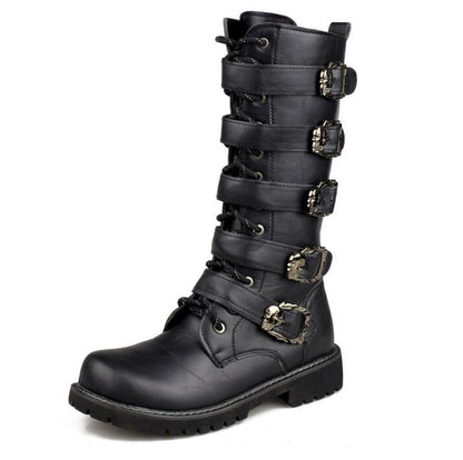 saferido New Fashion Mens Motorcycle Boots Leather Boots Male Footwear Cowboy Casual Shoes Men Military Tactical Boots Gothic Punk Boots