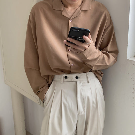 Long Sleeve Suit Coats Shirts Mens Fashion Loose Shirts Camisa Masculina Men's  Collar Lining Loose Casual Shirts Full