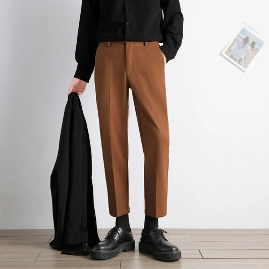 saferido Men's Fashion Casual Pants Slim Fit British Style Business Thicken Woollen Pants Streetwear Trousers 4 Color Suit Pants