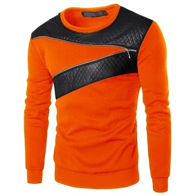 Leather Patchwork Hoodies Men Zipper Decoration Long Sleeve Sweatshirt Tops Men's Leisure Hoodie Clothes 4XL 5XL