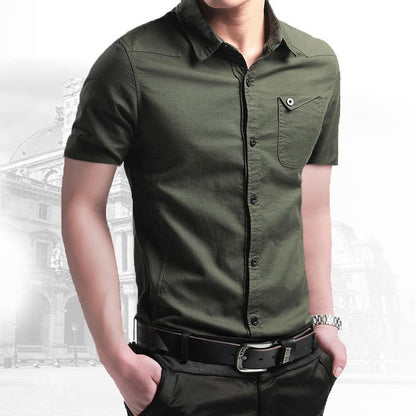 Summer 100% Cotton Shirts for Men New Breathable Military Men Shirts Short Sleeve Slim Men's Shirts Men Brand Clothing