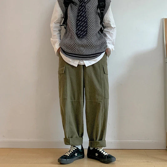 saferido Men's Baggy Cargo Casual Pants Pockets Streetwear Overalls Solid Color Trousers Loose Oversized Sweatpants Plus Size M-2XL