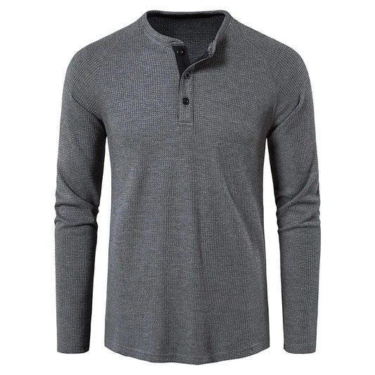saferido New Henley Collar Tshirt Men Long Sleeve Slim Fit Solid Color Spring Autumn Casual Tops Tees Mens Cotton Full T Shirts Man