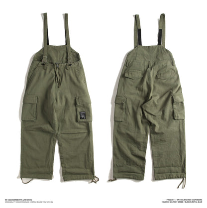 Safari Style! Multi-Pocket Bib Overalls Men Hip Hop Streetwear Cargo Work Pants Coveralls Men's Casual Loose Pant Bib Trousers