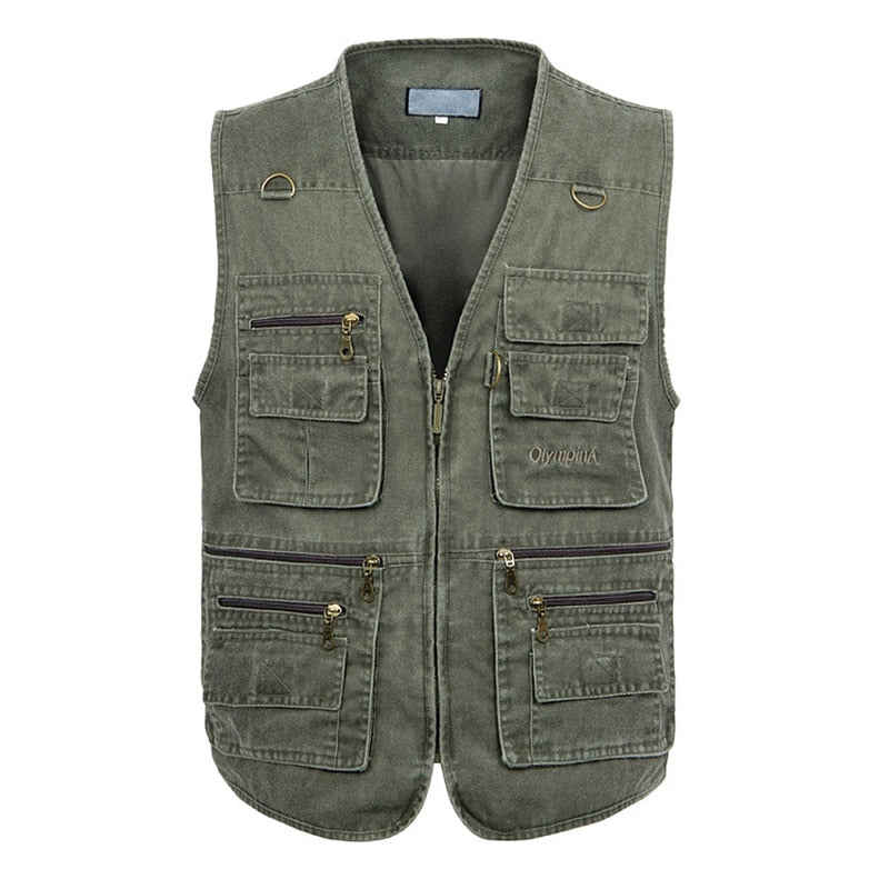 New Summer Mens Casual Sleeveless Vest Men Multi Pocket Cotton Waistcoat Cargo Vest Military Sleeveless Jacket Coat Plus Size