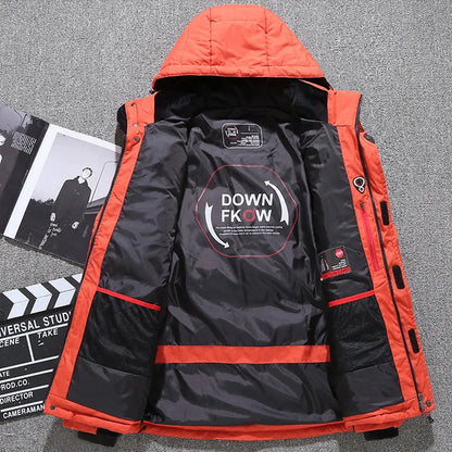 Brand Down Jacket Male Winter Parkas Men White Duck Down Jacket Hooded Outdoor Multi Pockets Thick Warm Padded Snow Coat Male