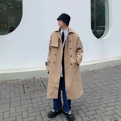 Mens Fashion Trench Coats Autumn Men Long Jacket Coats Streetwear Casual Solid Loose Trench Windbreaker Plus Size 5XL-M