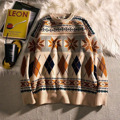 saferido Pullovers Vintage Retro Christmas Sweater Couple  Men's Knitted Sweater Winter Warm Casual Korean Streetwear Harajuku